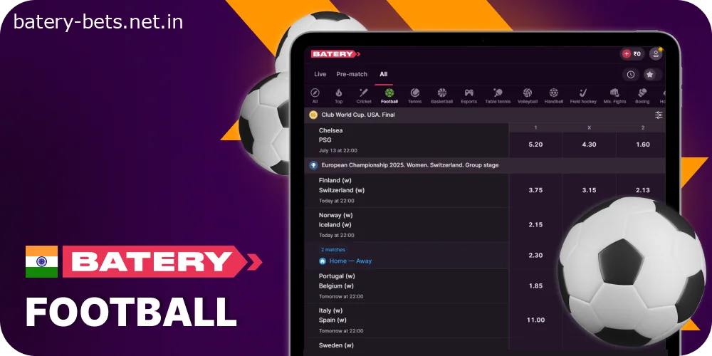 Football betting for Indians at Batery